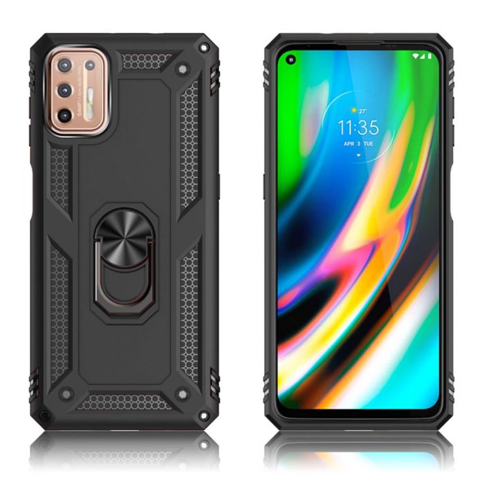 Protectores para celular  para Motorola  MOTO G9 Plus Funda reforzada con anillo v2 Negro
